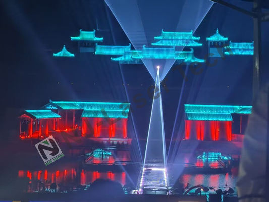 Transformatie-evenement met dansend water, laserprojectie, verstelbare waterstroom
