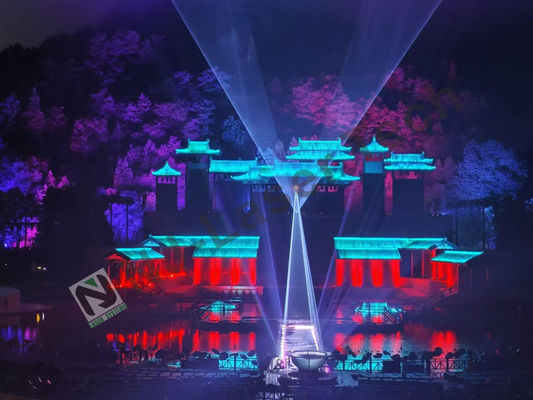Transformatie-evenement met dansend water, laserprojectie, verstelbare waterstroom